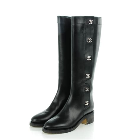 chanel black biker boots|chanel black canvas heel boots.